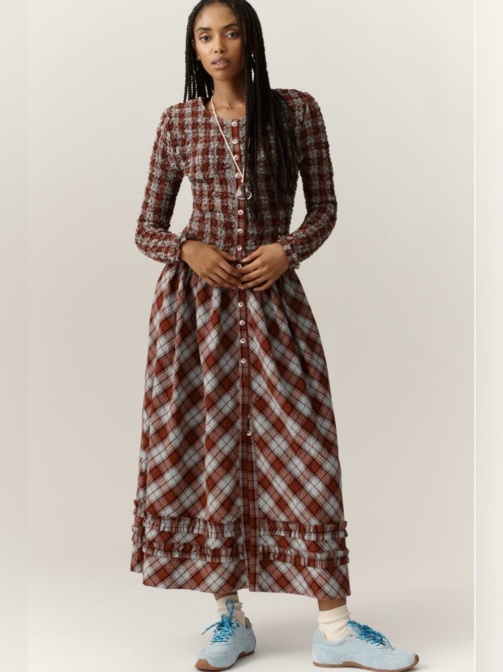 Anthropologie Midi Dress Damson  Madder Posey Smocked Long-Sleeve Size 8